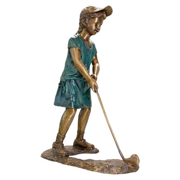 Gabrielle the Girl Golfer Cast Bronze Garden Statue Position on a golf course
